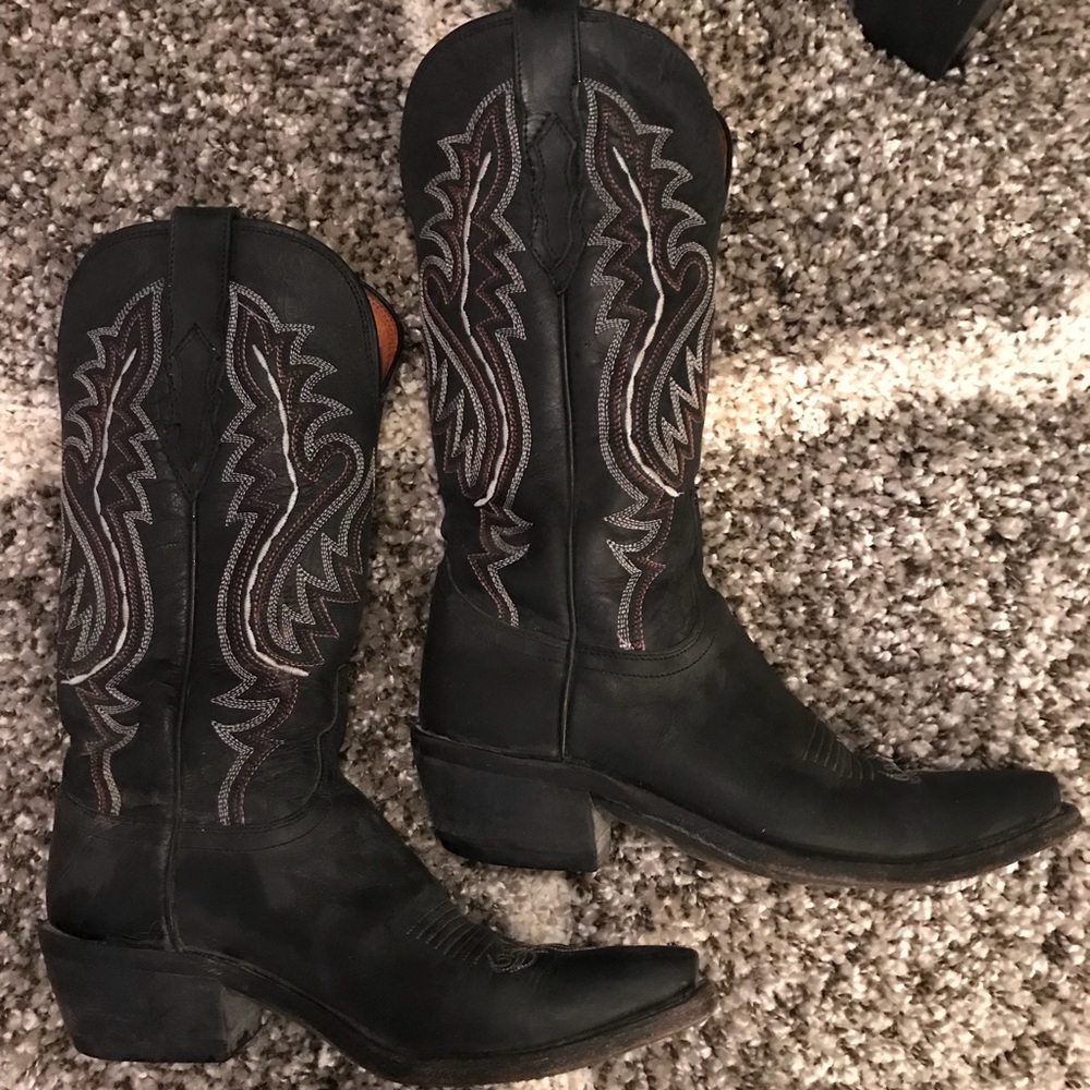 Lucchese Black Leather Boots - 6